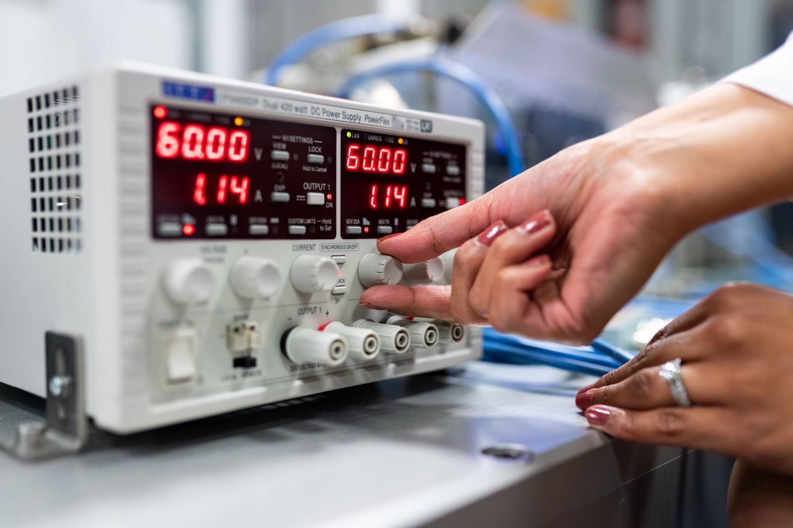 Calibration engineer examining precision measurement equipment
